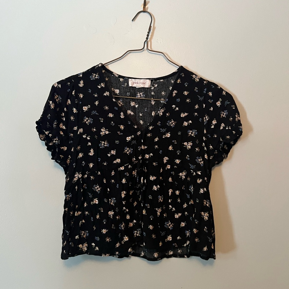 Pink Rose Black and White Floral Top